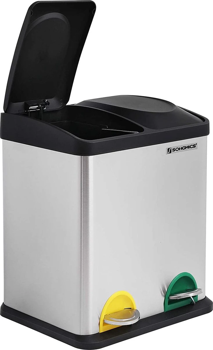 ZAZA Home & Office Poubelle 30 Litres, Tri Des Déchets, 2 X 15 Litres, Poubelle, Poubelle à Pédale Avec Poubelles Intérieures, Pédales Colorées, Système De Séparation Des Déchets Pour La Cuisine, Argent-noir 11 ZAZA Home & Office Poubelle 30 Litres, Tri Des Déchets, 2 X 15 Litres, Poubelle, Poubelle à Pédale Avec Poubelles Intérieures, Pédales Colorées, Système De Séparation Des Déchets Pour La Cuisine, Argent-noir – Image 11