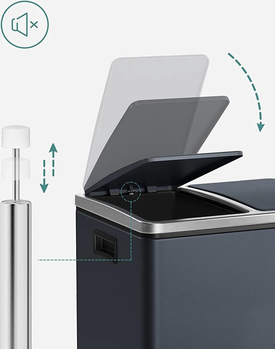 Songmics Poubelle De Cuisine, 2 X 15 L, Système De Tri Des Déchets, Poubelle En Métal, Poubelle à Pédale Avec Bacs Intérieurs Et Poignées, Tri Des Déchets, Fermeture Soft , Hermétique, Anthracite LTB30GS 8 Songmics Poubelle De Cuisine, 2 X 15 L, Système De Tri Des Déchets, Poubelle En Métal, Poubelle à Pédale Avec Bacs Intérieurs Et Poignées, Tri Des Déchets, Fermeture Soft , Hermétique, Anthracite LTB30GS – Image 8