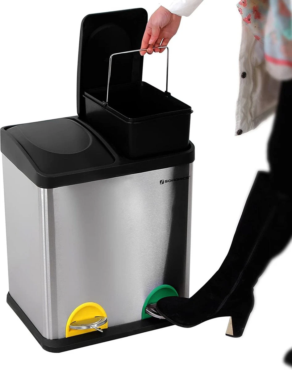 ZAZA Home & Office Poubelle 30 Litres, Tri Des Déchets, 2 X 15 Litres, Poubelle, Poubelle à Pédale Avec Poubelles Intérieures, Pédales Colorées, Système De Séparation Des Déchets Pour La Cuisine, Argent-noir 12 ZAZA Home & Office Poubelle 30 Litres, Tri Des Déchets, 2 X 15 Litres, Poubelle, Poubelle à Pédale Avec Poubelles Intérieures, Pédales Colorées, Système De Séparation Des Déchets Pour La Cuisine, Argent-noir – Image 12