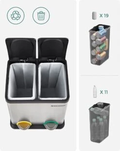 ZAZA Home & Office Poubelle 30 Litres, Tri Des Déchets, 2 X 15 Litres, Poubelle, Poubelle à Pédale Avec Poubelles Intérieures, Pédales Colorées, Système De Séparation Des Déchets Pour La Cuisine, Argent-noir 22 ZAZA Home & Office Poubelle 30 Litres, Tri Des Déchets, 2 X 15 Litres, Poubelle, Poubelle à Pédale Avec Poubelles Intérieures, Pédales Colorées, Système De Séparation Des Déchets Pour La Cuisine, Argent-noir -Vendite Pelouse Pro 951x1200 2