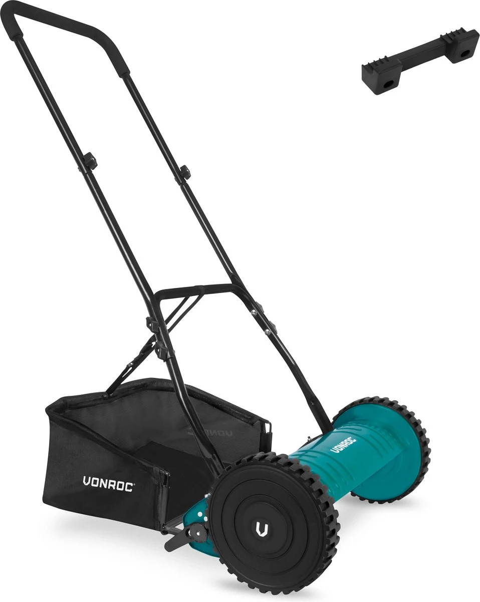 Tondeuse à Rouleau VONROC - Tondeuse à Main - 400 Mm - 4 Hauteurs De Coupe Réglables (15-25-31-35 Mm) Avec Support Mural Et Sac De Ramassage 1 Tondeuse à Rouleau VONROC - Tondeuse à Main - 400 Mm - 4 Hauteurs De Coupe Réglables (15-25-31-35 Mm) Avec Support Mural Et Sac De Ramassage