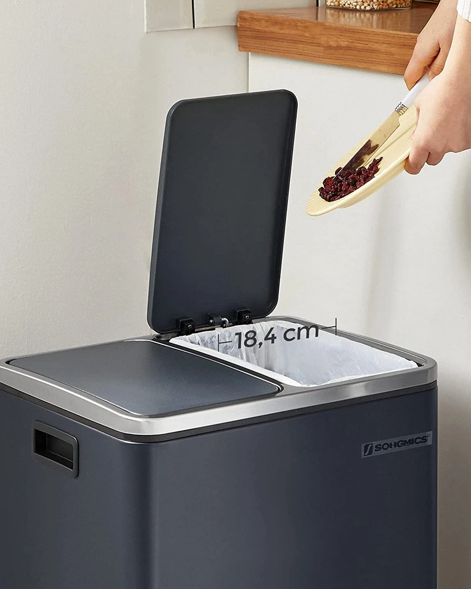 Songmics Poubelle De Cuisine, 2 X 15 L, Système De Tri Des Déchets, Poubelle En Métal, Poubelle à Pédale Avec Bacs Intérieurs Et Poignées, Tri Des Déchets, Fermeture Soft , Hermétique, Anthracite LTB30GS 3 Songmics Poubelle De Cuisine, 2 X 15 L, Système De Tri Des Déchets, Poubelle En Métal, Poubelle à Pédale Avec Bacs Intérieurs Et Poignées, Tri Des Déchets, Fermeture Soft , Hermétique, Anthracite LTB30GS – Image 3