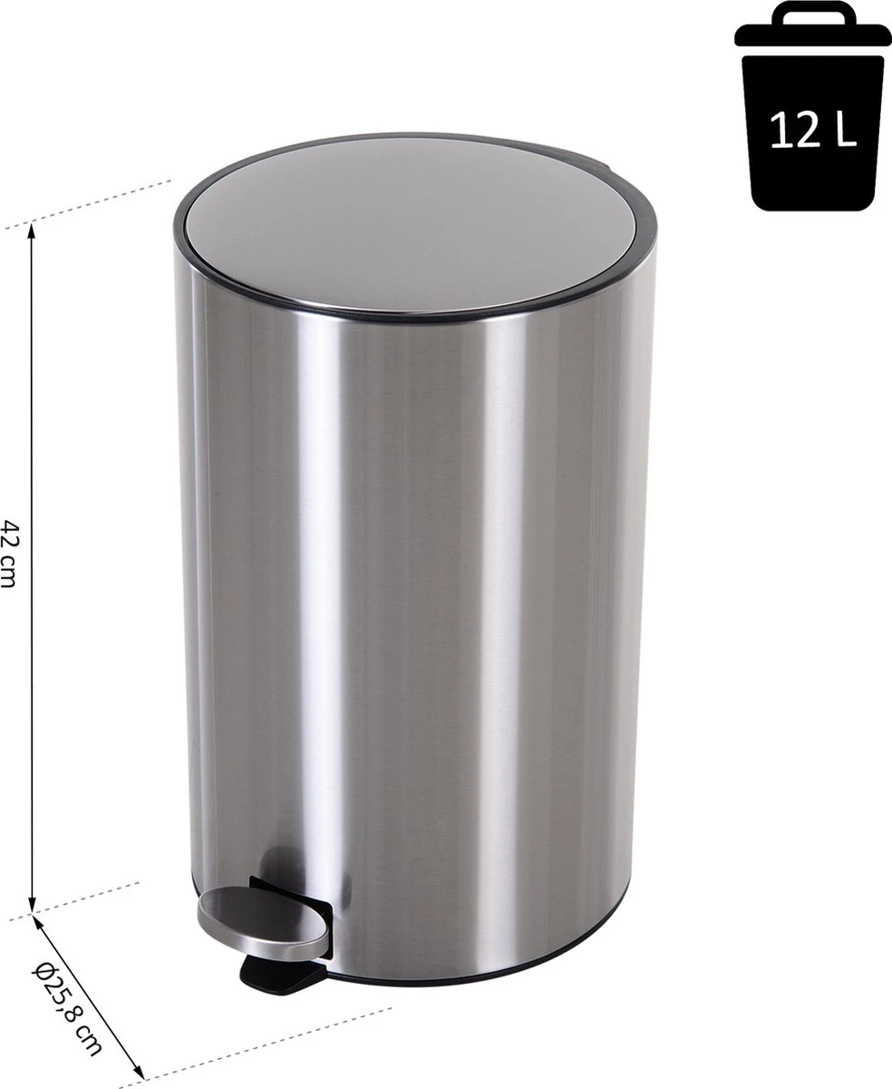 HOMCOM Prullenbak Poubelle Poubelle à Pédale Poubelle Intérieure 12 L Fermeture Amortie Inox PP Soft 6 HOMCOM Prullenbak Poubelle Poubelle à Pédale Poubelle Intérieure 12 L Fermeture Amortie Inox PP Soft – Image 6